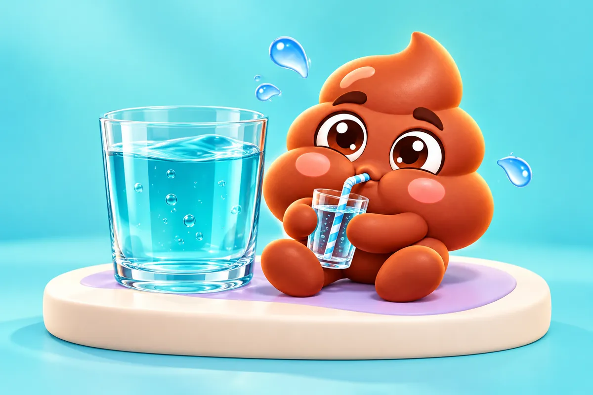 PooDoo sipping water beside a large clear glass.