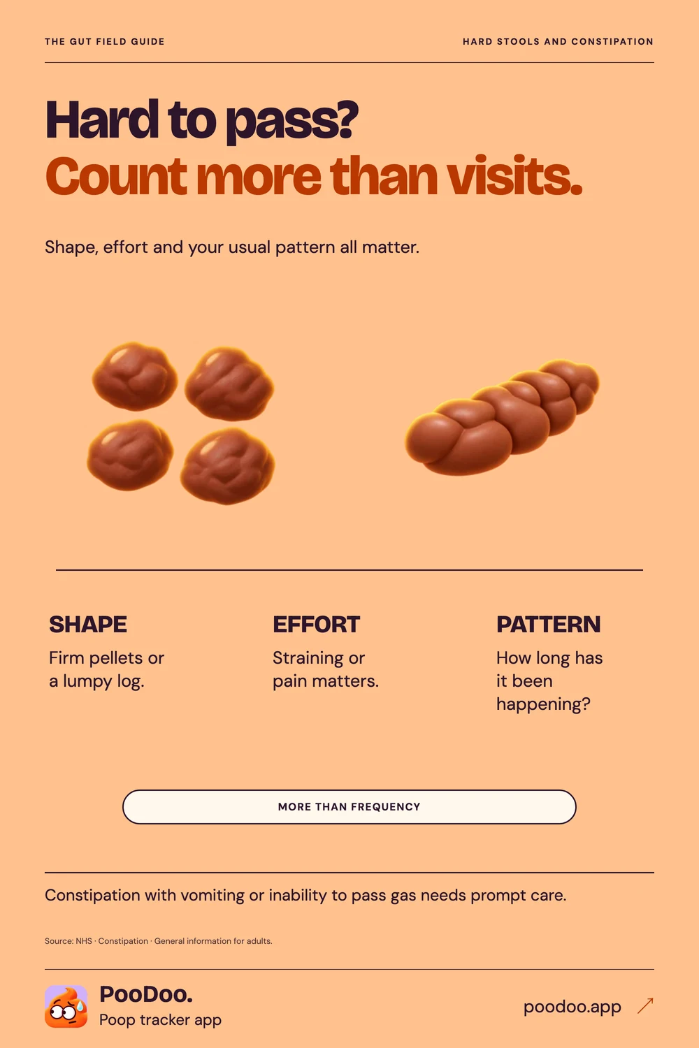 Illustrated guide to hard stool, straining and small changes to bathroom habits.